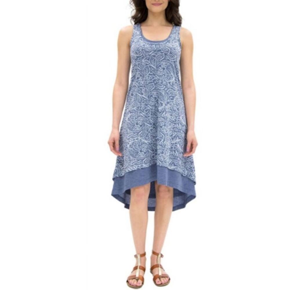 Mod-o-doc Blue Keyhole Back Lightweight High Low Hem Pullover Tank Dress Size‎ L